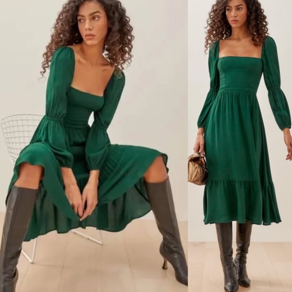 NEW Reformation Mica Dress in Green Size 8 boho midi - Picture 4 of 15